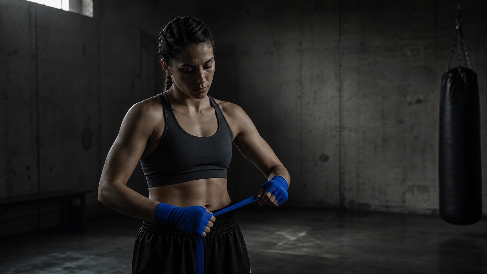 A boxer alone in a raw concrete gym